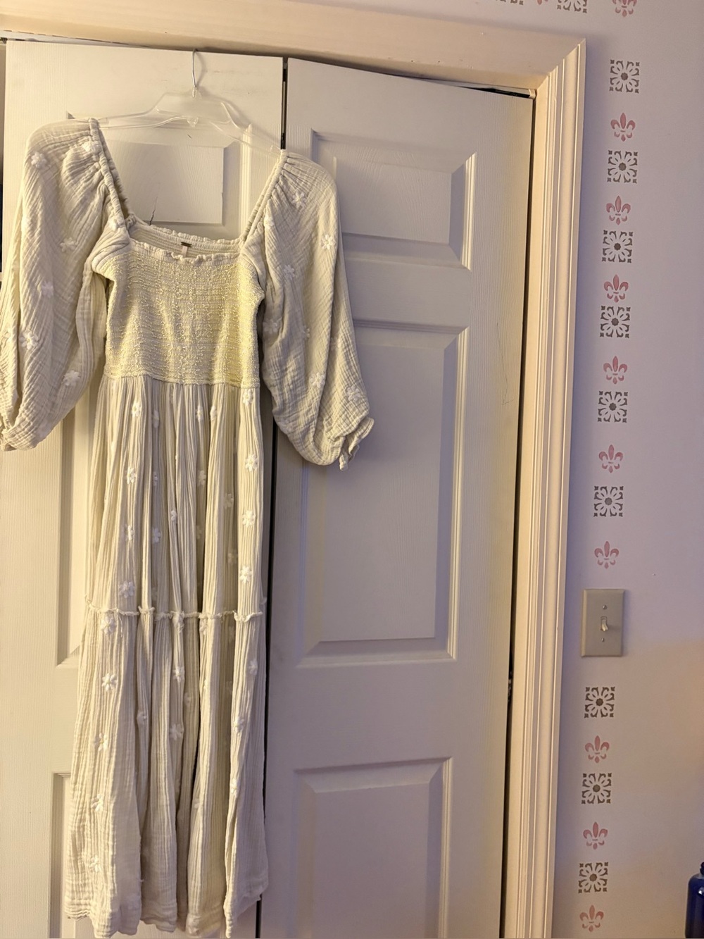 Free people Light Cream Boho Smocked Midi Dress